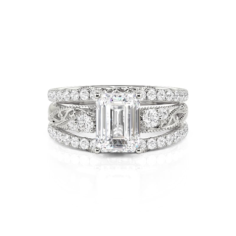 Jeulia Vintage Milgrain Emerald Cut Engagement Ring Set