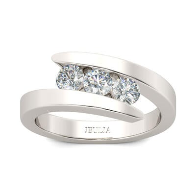 Jeulia Tension Three Stone Round Cut Sterling Silver Ring
