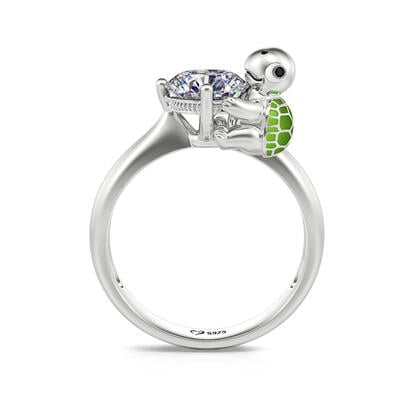 Jeulia Hug Me "Slowest Chase" Tortoise Round Cut Sterling Silver Ring