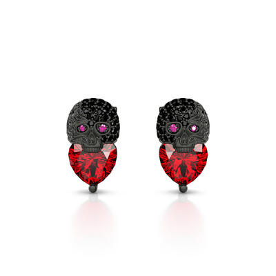 Jeulia "The Guardian" Waves Skull Heart Cut Sterling Silver Earrings