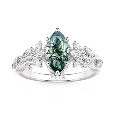 Jeulia Anillo de Compromiso Torcido Corte Marquesa Piedra Ágata Musgo