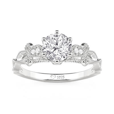 Jeulia Infinity Beaded Round Engagement Ring Sterling Silver