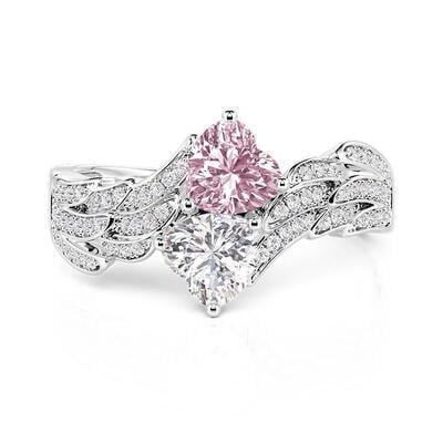Jeulia Custom Bypass Wing Double Heart Ring With Birthstone