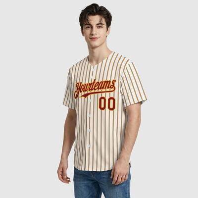 野球 ジャージ ゴールド・レッド ピンストライプ 名前 チーム名 ロゴ 番号入り カスタマイズ ユニセックス