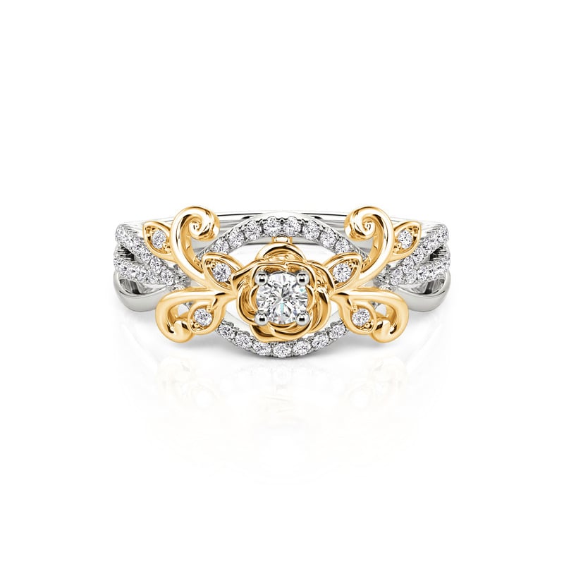 Jeulia Two Tone Twist Vine Rose Flower Ring Sterling Silver
