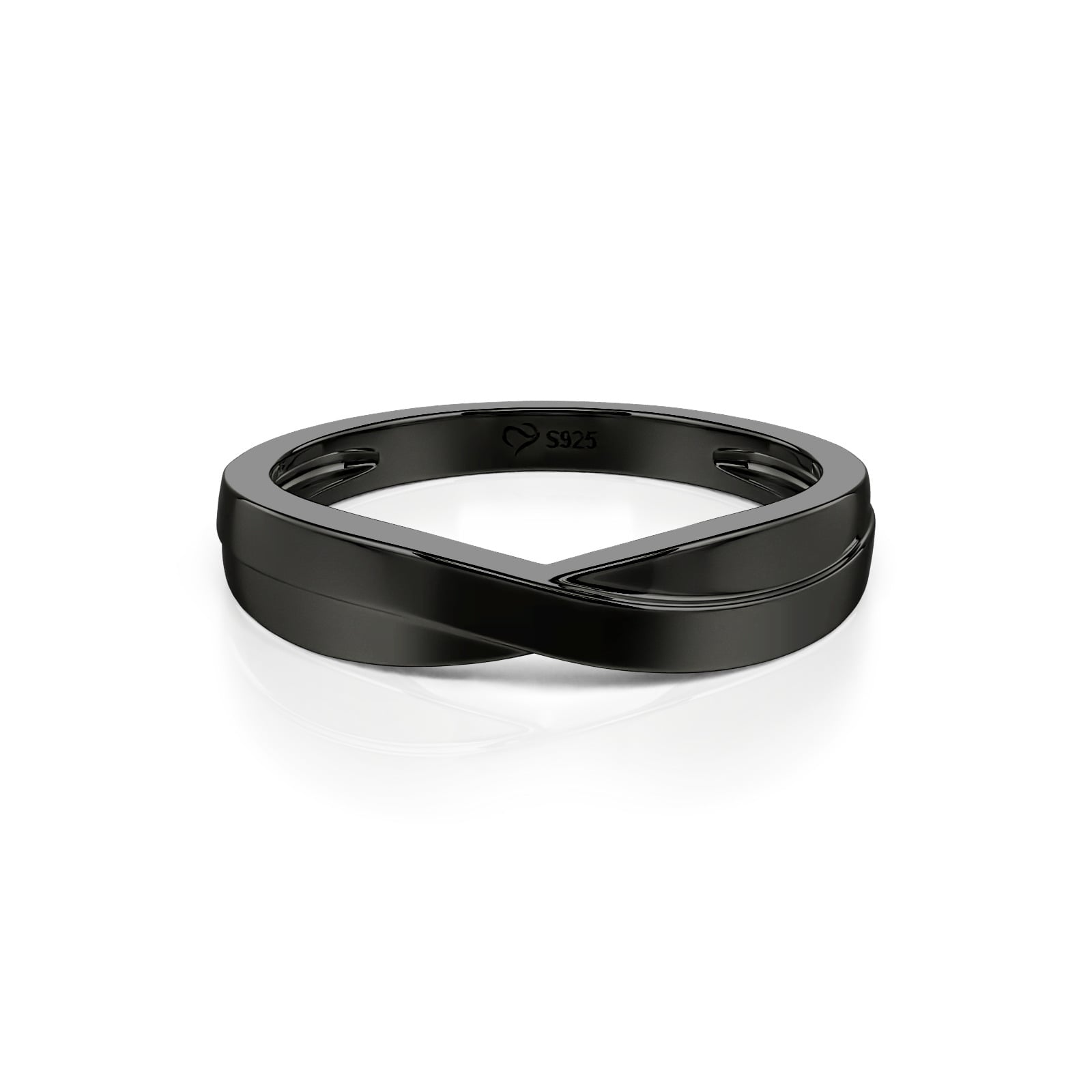 Jeulia Bague Classique Noire Croisée en Argent Sterling