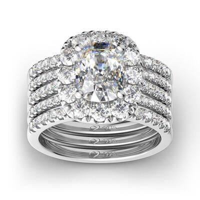 Jeulia Cinco Anillos Con Halo De Talla Ovalada En Plata De Ley