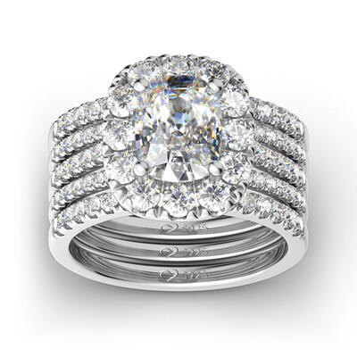 Jeulia 5PC Halo Cushion Cut Sterling Silver Ring Set