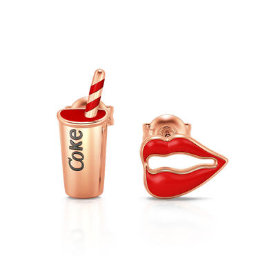 Jeulia "Coke Lover" Red Lips & Coke Sterling Silver Stud Earrings