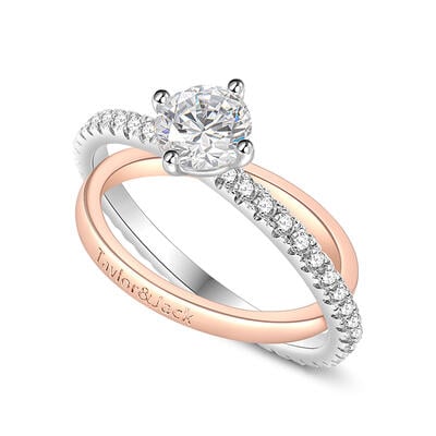 Jeulia Anillo de Compromiso Giratorio Bicolor con Nombre Personalizado en Plata Esterlina