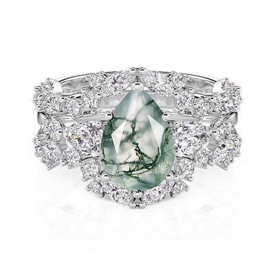 Jeulia Olivetta Juego de Anillos Corte Pera de Ágata Musgo