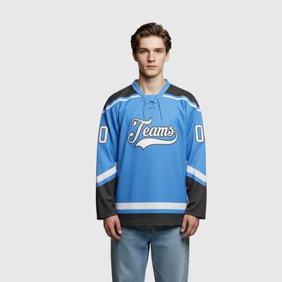Custom Electric Blue Hockey Lace Neck Polyester Team Jersey