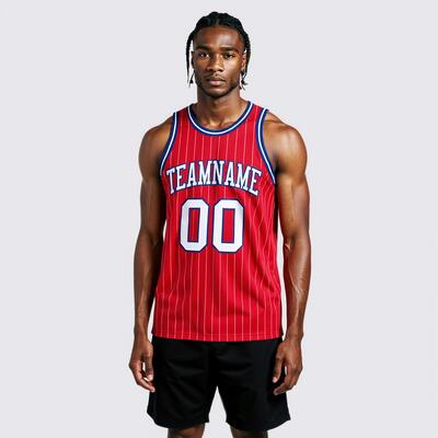 Authentic Pinstripe Red Basketball Jersey - Custom Stripe Detail, Breathable Fabric, Team Branding