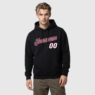 Custom Stitched Black Sports Pullover Hoodie Breathable Soft Fabric Ideal for Sports Personalized Team Name & Number