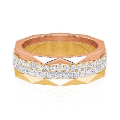 Jeulia Tri-Color Geometric Wedding Band in Sterling Silver