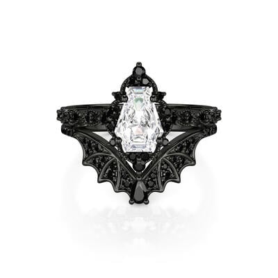 Jeulia Until Death Ensemble de Bagues de Mariage Aile de Chauve-souris Coupe Cercueil Milgrain