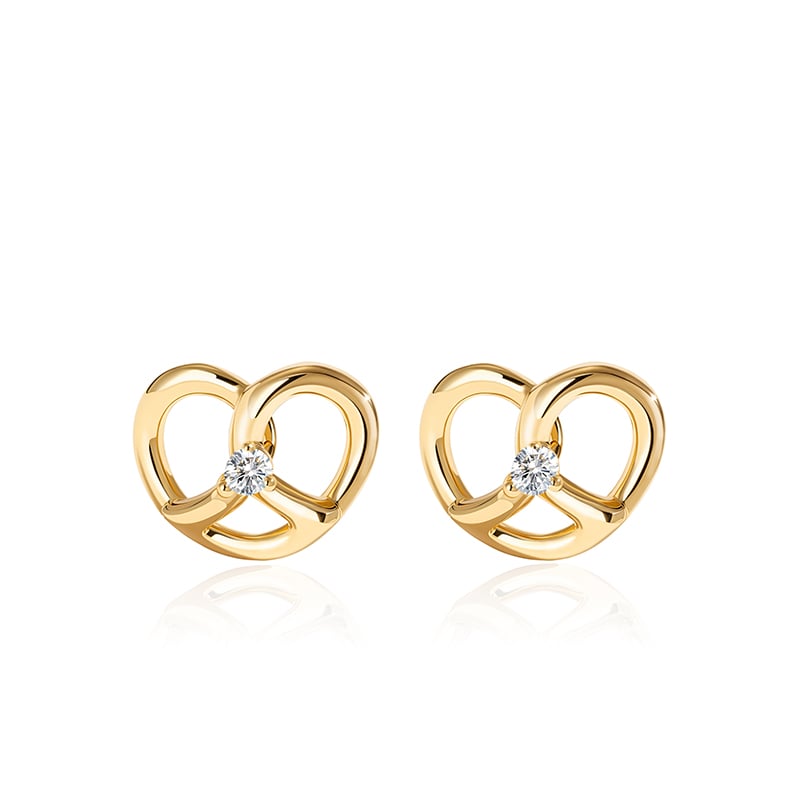 Jeulia Gold Pretzel Stud Earrings with Solitaire Stone