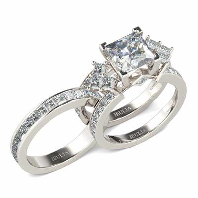 Jeulia Unique Princess Cut Sterling Silver Interchangeable Ring Set