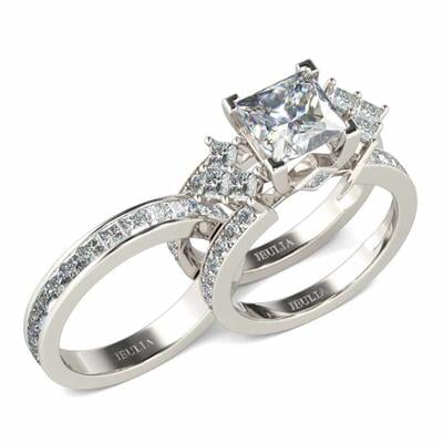 Jeulia Unique Princess Cut Sterling Silver Interchangeable Ring Set