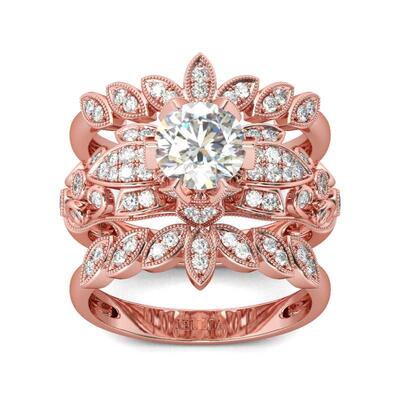 Jeulia 3PC Leaf Shape Round Cut Sterling Silver Ring Set