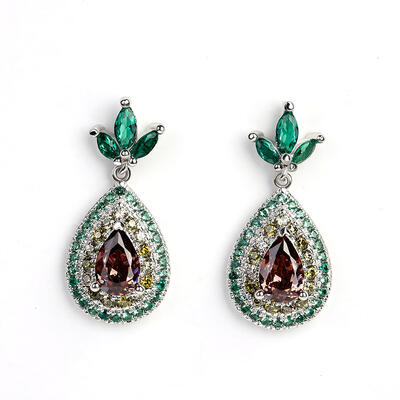 Jeulia Avocado Design Double Halo Pear Cut Sterling Silver Earrings