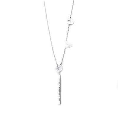 Jeulia Collar personalizado de plata de ley con barra vertical "Amor"