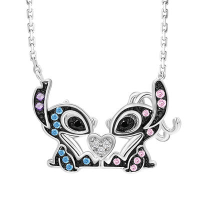 Jeulia "Heart to Heart" Couple of Little Monster Necklace Sterling Silver