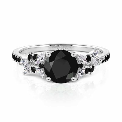 Jeulia Anillo de Compromiso Vintage Mariposa Nocturna Negra de Plata de Ley