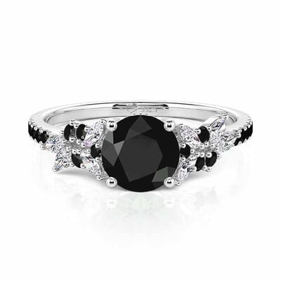 Jeulia Vintage Midnight Black Butterfly Engagement Ring Sterling Silver