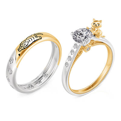 Jeulia Custom Cat and Paw Print Couple Rings Set