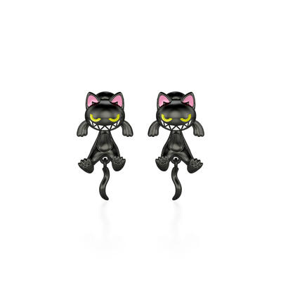 Jeulia Petland Dual Wear Enamel Black Cat Earrings