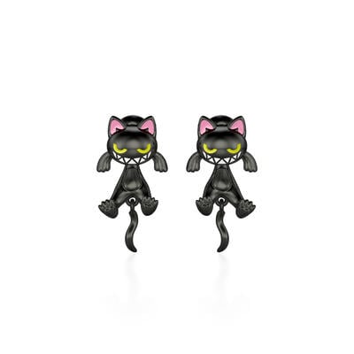Jeulia Petland Dual Wear Enamel Black Cat Earrings
