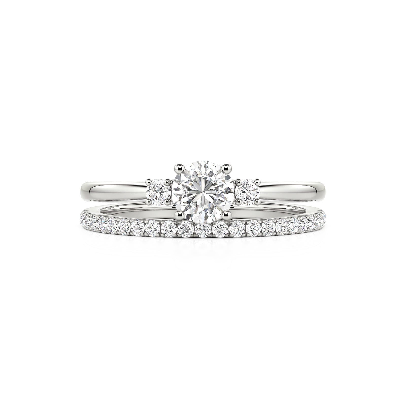 Jeulia Three Stone Round Engagement Ring with Eternity Band