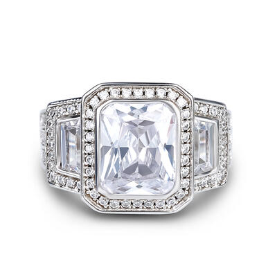 Jeulia Three Stone Radiant Cut Sterling Silver Ring