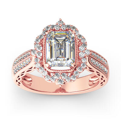 Jeulia Vintage Halo Emerald Cut Sterling Silver Ring