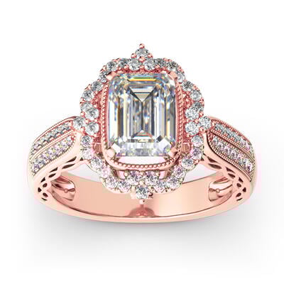 Jeulia Anillo De Plata De Ley Con Corte Esmeralda De Halo Vintage