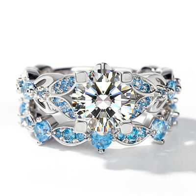 Jeulia Butterfly Round Cut Sterling Silver Ring Set