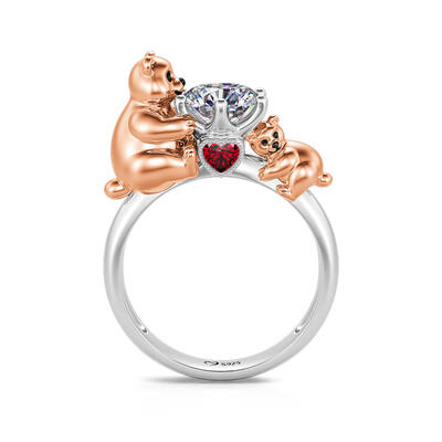 Jeulia Hug Me "Naughty Little Kid" Mom and Baby Bear Round Cut Sterling Silver Ring