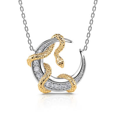 Jeulia "Golden Embrace" Snake & Moon Sterling Silver Necklace