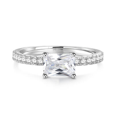 Jeulia Radiant Cut East West Sterling Silver Engagement Ring
