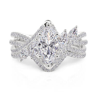 Jeulia Marquise Wedding Ring Set Twist Design 2PCS Sterling Silver