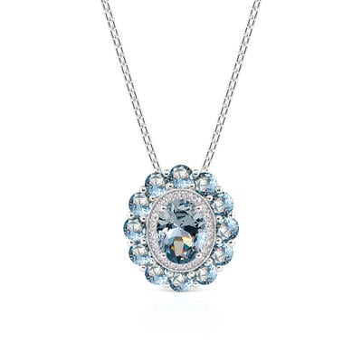 Jeulia Summer Seaside Halo Aquamarine Necklace