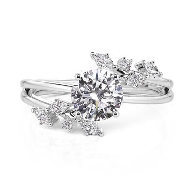 Jeulia Bypass Round Cut Engagement Ring with Vine Leaf