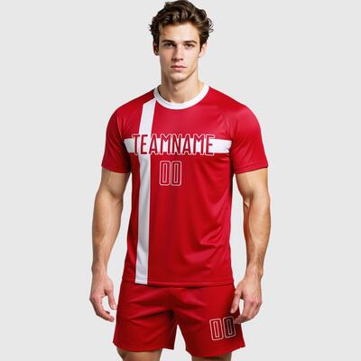 Custom Red Red-White Sublimation Danish Flag Soccer Uniform Jersey