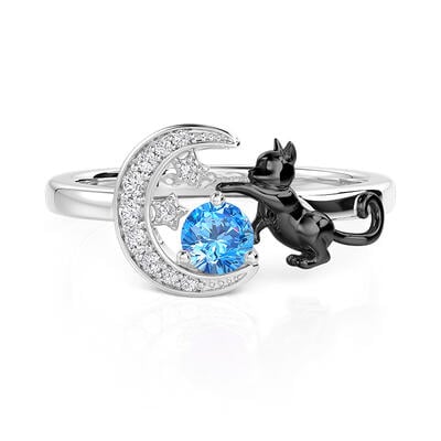 Jeulia Anillo Gato Negro Luna y Estrellas Personalizado con Piedra de Nacimiento
