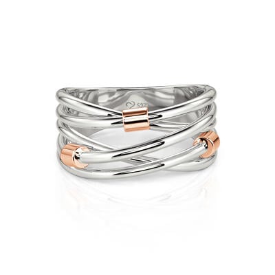Jeulia Anillo de plata esterlina cruzada de dos tonos