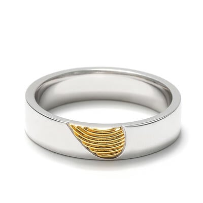 Jeulia Half Heart Fingerprint Inlay Sterling Silver Men's Band