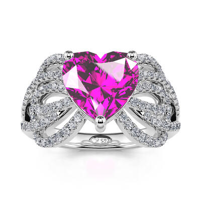 Jeulia "Love Knot" Bowknot Heart Cut Sterling Silver Ring