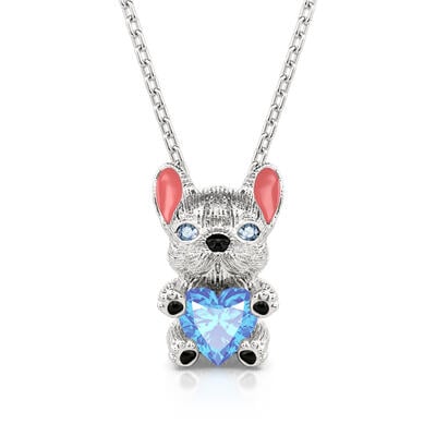 Jeulia Hug Me "Smart French Bulldog" Heart Cut Sterling Silver Necklace