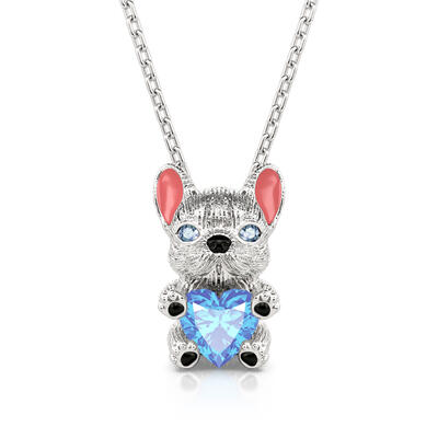 Jeulia Hug Me "Smart French Bulldog" Heart Cut Sterling Silver Necklace